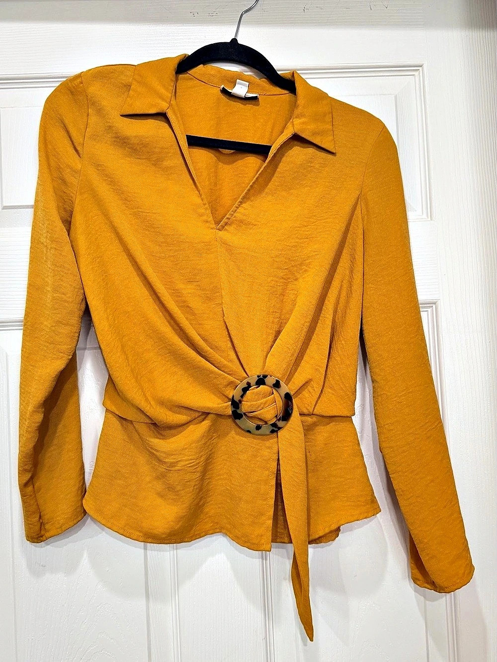 Bundle of three shirts- Topshop Golden Yellow Wrap Blouse with Ring Accent, Red